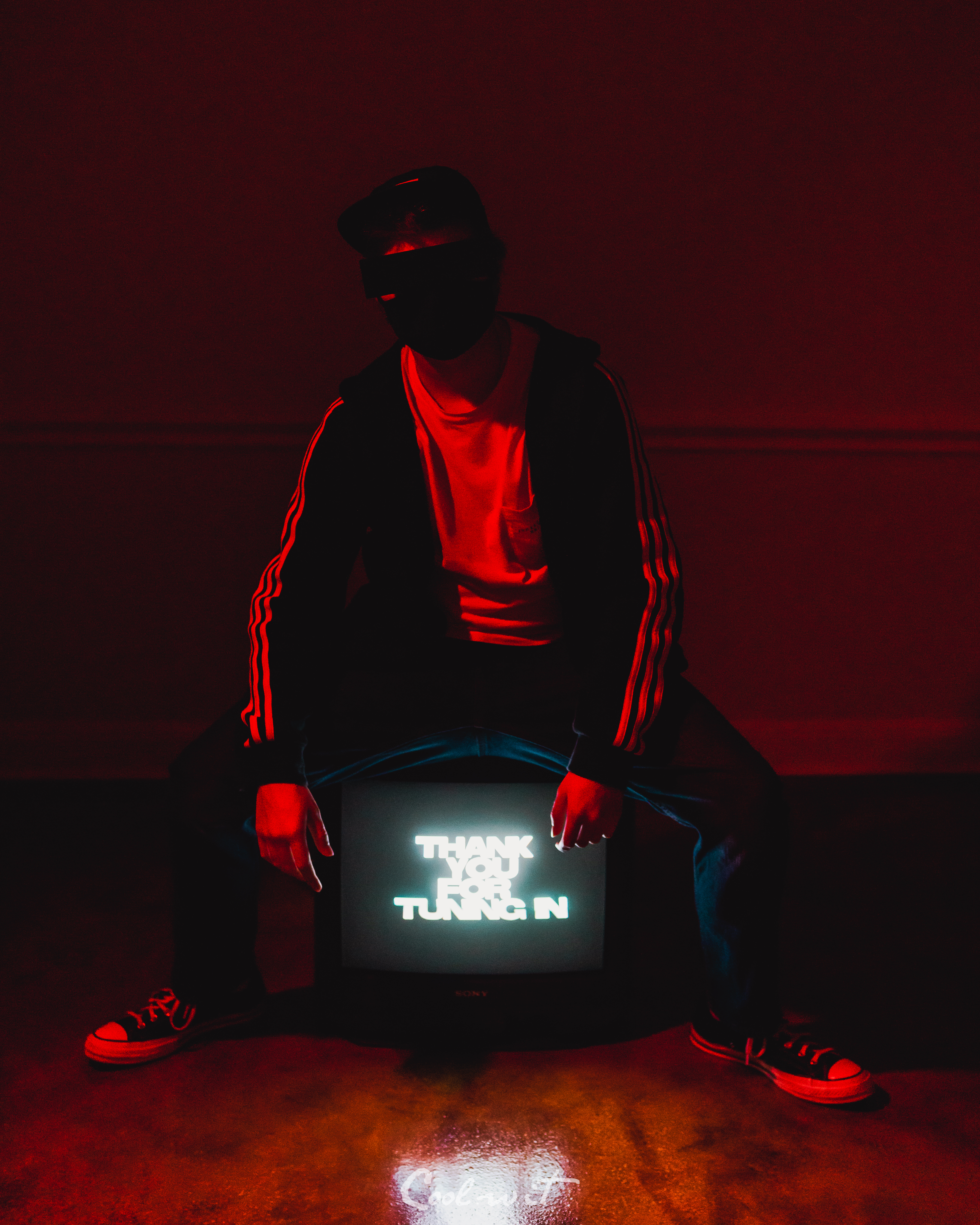 SENS0RED sitting on top of a CRT Television that reads in big blocked text: 'Thank you for tuning in'